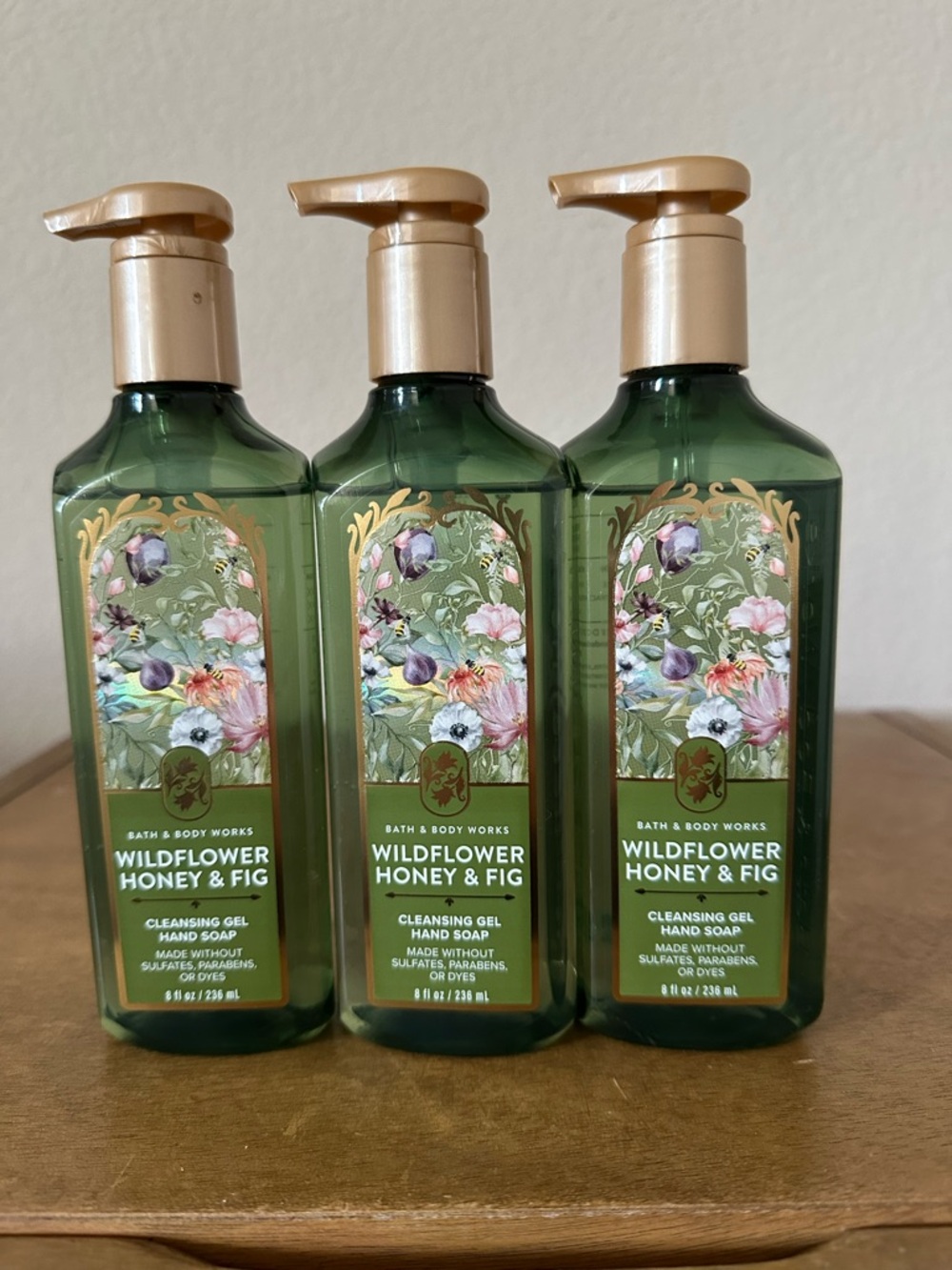 X3 Bath & Body Works Wildflower Honey & Fig Cleansing Gel Hand Soaps NEW